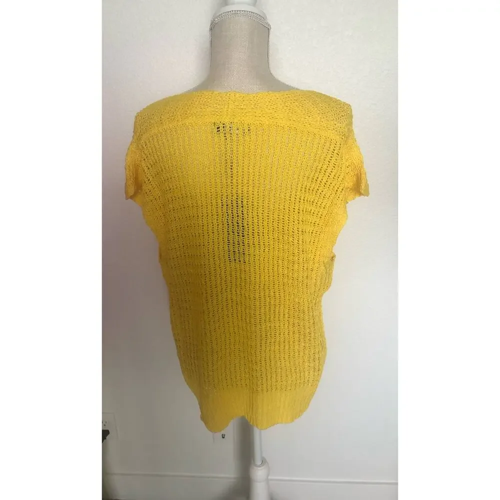 Uniq Sunny Yellow Sleeveless Crochet Pullover Sweater - S/M